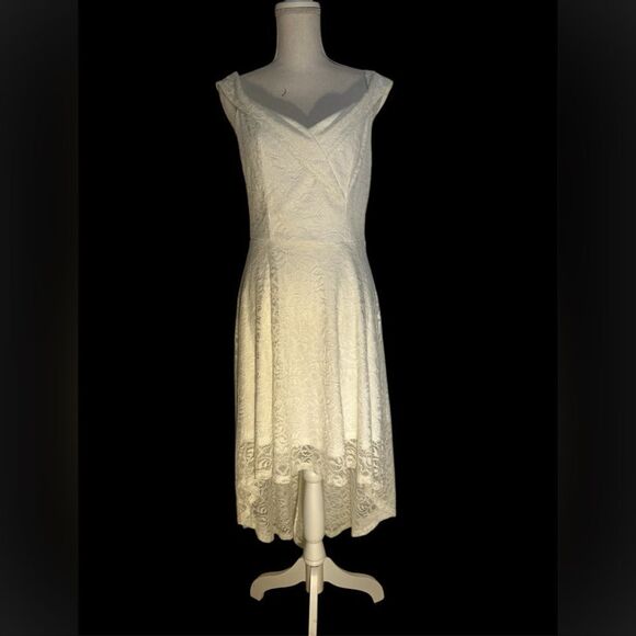 HomRain Floral Eyelet Lace Dress Off The Shoulder High Low Hem Dress L - Picture 4 of 13